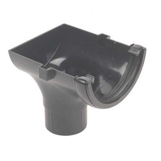 RO2 -Floplast 112mm Half Round Stopend Outlet  - Connects to 68mm Round Downpipe
